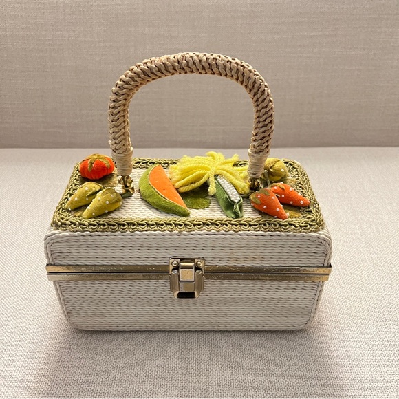 Vintage Handbags - Vintage Velvet Strawberry Fruits Handmade Box Novelty Whimsical Purse